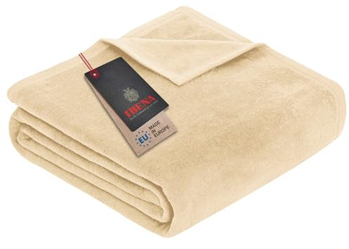 Ibena Porto XXL Decke 220x240 cm – Baumwollmischung weich, warm & waschbar, Tagesdecke Creme einfarbig