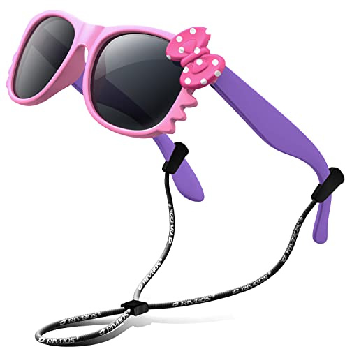 RIVBOS Kids Sunglasses for Girls Boys with Strap Polarized UV Protection Flexible Rubber Shades RBK002-1 Pink
