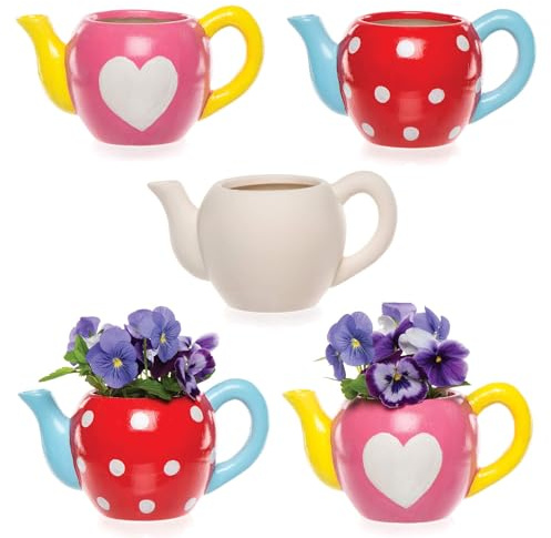 Baker Ross AV983 Ross Keramik-Blumentöpfe „Teekanne“ für Kinder zum Gestalten, Bemalen und Verzieren - Kreatives Bastelset für Kinder/Erwachsene (2 Stück), 9cm x 16cm, Ceramic