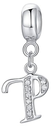 Bokstavsberlocker i 925 sterlingsilver, alfabet, P-charm, årsdag, ord, lämplig för Pandora-berlockarmband (P)