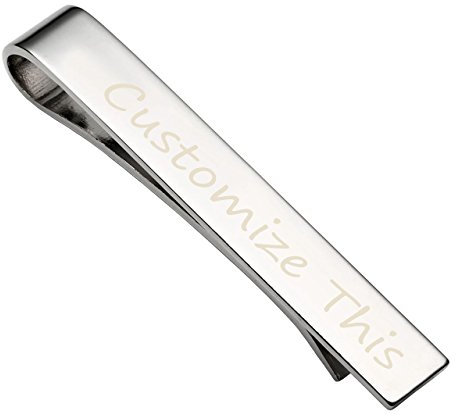 PiercingJ Personalized Gravur 1x 5.4cm Edelstahl Herren Dünn Skinny Krawattennadel Krawattenklammer Krawatten Bar Clips Tie Clip, Silber/Gold/schwarz (Silber, mit Gravur)