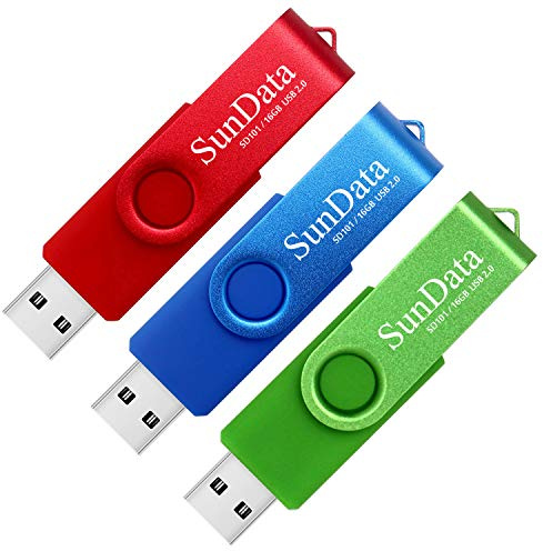 SunData Chiavetta USB 16GB 3 Pezzi PenDrive Girevole USB2.0 Flash Drive Thumb Drive Memoria Stick per Archiviazione Dati con Luce LED (3 colori: Blu Verde Rosso)