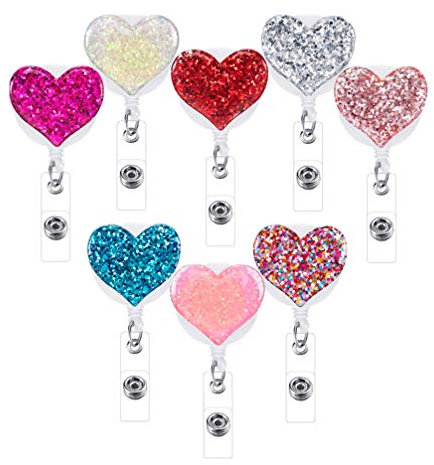 NUOBESTY Herz Ausweisjojo Einziehbar Abzeichen Halter Schlüsselanhänger Kartenhalter Ausweishalter mit ID Clip für 8 Stücke