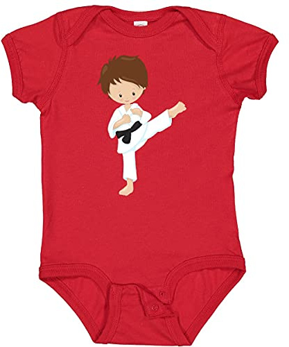 inktastic Karate Boy, Cute Boy, Brown Hair, Black Belt Baby Bodysuit 12 Months Red 39db6