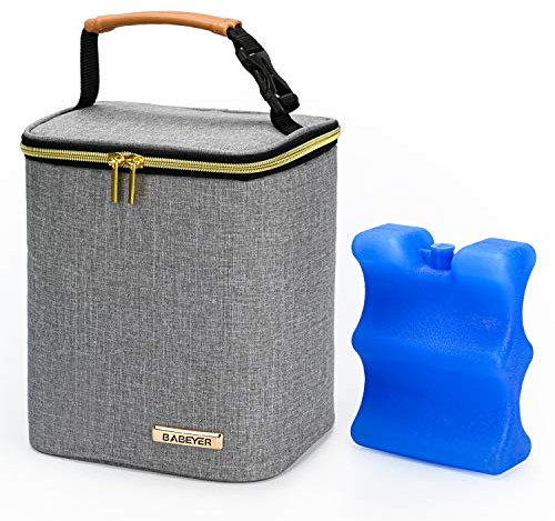 BABEYER Kühltasche für Muttermilch, Kühltasche für Fläschchen mit Eisbeutel für 4 Flaschen bis 270 ml, perfekt für die Pflege des Tages, Reisen, stillende Mütter, grau, Modern