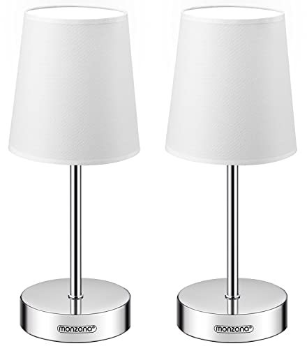 MONZANA® Nachttischlampe 2er Set 32cm Stoff Grau Taupe Anthrazit Weiß Wohnzimmer Schlafzimmer Lampe Leuchte Tischlampe Nachttischleuchte Tischleuchte