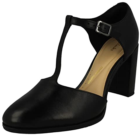 Clarks Women's Freva85 Bar Pump, Black (Black Leather), 7 UK