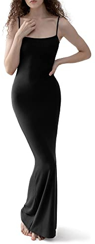TOFBS Donna Spaghetti Strap Senza Maniche Vestito Aderente Casual Vestito Lunghi Sexy Senza Schienale Bodycon Maxi Vestito Club Abito da Festa Abito da Cocktail Vestito Donna Estiva (Nero,S)