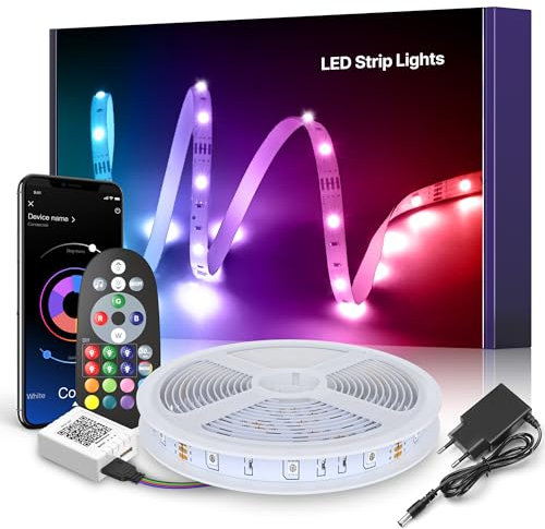 Mexllex Striscia LED 10m, Strisce Led Rgb con APP Bluetooth e Telecomando, Sincronizzato con il Ritmo Musicale, Luci LED per Decorazione Domestica, Bar, Feste, Sale Giochi e Scorciatoie