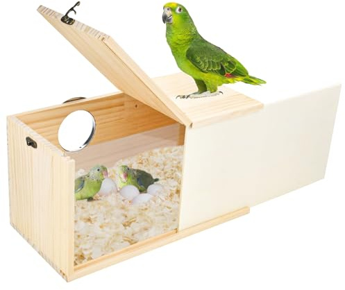 CooShou Parakeet Nesting Box Cockatiel Nesting Natural Pine Bird Nest Bird Breeding Box House Acrylic Transparent Bird Box with Detachable Wooden Board for Lovebirds Cockatiel Budgie Conure Parrot XL
