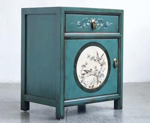 OPIUM OUTLET Furniture Bedside Table Bedside Table Bedside Cabinet Chest of Drawers Vintage Chinese Asian Oriental Hand Painted Wood Fully Assembled (35191-10_L)