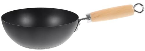 Cabilock 20cm Wrought Iron Mini Wok Pan, Small Frying Pans Non-Stick Cooker, Traditional Stir Fry Pan with Wooden Handle for Induction Gas Stovetops