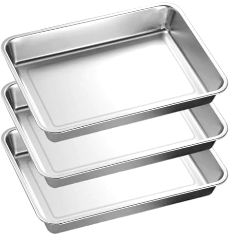 LOPYXBR 3 piezas Bandeja horno acero inoxidable para repostería, asados y verduras, bandejas horno 40 x 30 x 4,8 cm, bandeja de horno rectangular 201 para cocina diaria