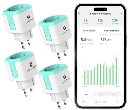 GreenSun Prise Connectée Prise Programmable Wifi - Prise Connectée Prise Programmable Consommation Electrique Compatible avec Alexa Smart Life Prise Minuteur Prise Connectées et Intelligentes 16A 4PC