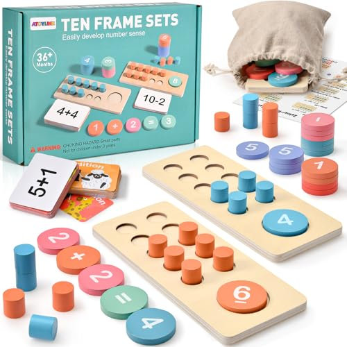 Atoylink Montessori Mathe Spielzeug, Zahlen Lernen Holzspielzeug, Zahl und Zählung Motorikspielzeug, Zählen Lernspielzeug Lernspiele Steckspiel Geschenk für Kinder Junge Mädchen 2 3 4 5 6 Jahre