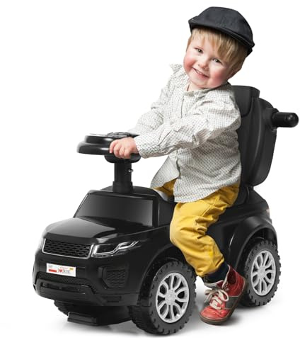 COSTWAY 3 en 1 Voiture à Pousser Enfants de 1-3 Ans avec Poignée Amovible, Voiture Porteur Bébé avec Lumières et Musique, Espace de Stockage Caché, Dispositif Anti-basculement, Charge 25kg (Noir)