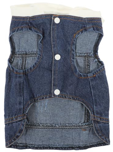 Happyyami Gilet per Animali Domestici con Cappello Lavorato a Maglia Bianco, Giacca di Jeans retrò Taglia L, Abbigliamento Autunnale per Cani e Gatti, Protezione Solare e Stile alla Moda