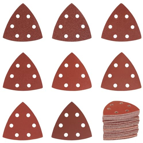 Lot de 120 papiers abrasifs triangulaires 90 x 90 x 90 mm - Papier abrasif triangulaire 6 trous - Papier abrasif triangulaire pour ponceuse triangulaire (grain 40, 60, 80, 120, 180, 240, 320, 400)