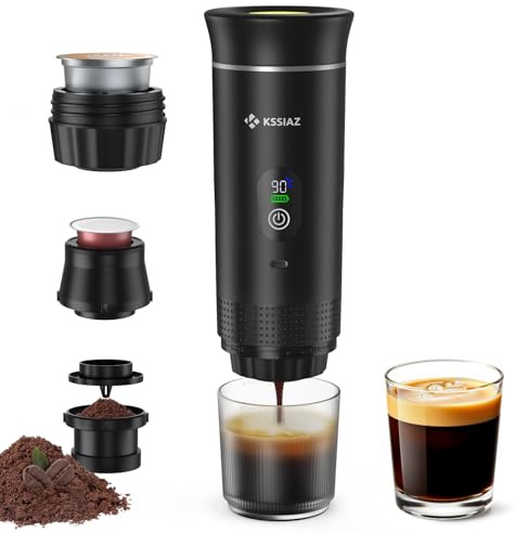 Kssiaz Tragbare Espressomaschine, 20 Bar Reise-Espressomaschine Selbstheizend, Mini-Kaffeemaschine, Kompatibel mit Gemahlenem Kaffee & NS-Kapsel für Camping Reisen Zuhause Büro, Schwarz