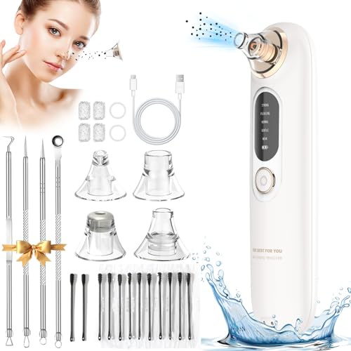 TAVADA Aspiratore Punti Neri,Elettrico Comedone per 5 Livelli di Aspirazione e 4 Testine,per Pulizia Viso e Rimozione Pori,strumento elettrico per la rimozione di brufoli,per Tutti i Tipi di Pelle