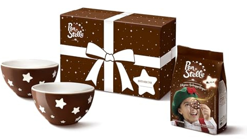 Pan di Stelle Gift Box 2025, Edizione Limitata con Due Tazze Decorate con Stelle e Sacchetto di Biscotti Pan di Stelle 350g