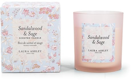 Laura Ashley Duftkerze im Glas (200g) | Sandalwood & Sage | Exklusive Kerze in Designer-Geschenkbox | Edler Raumduft & Deko