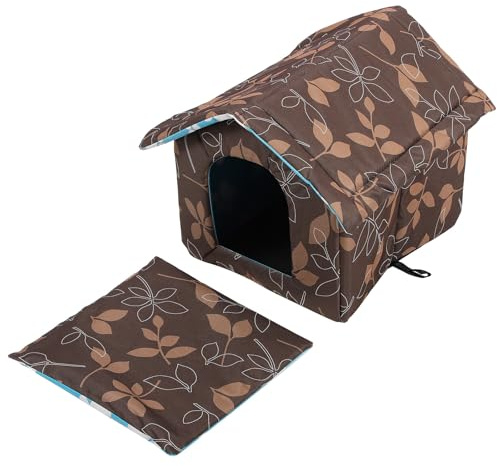 GALPADA Casa para Gatos y Perros Pequeño S, Refugio Semicerrado de Tela Oxford en Color Marrón Hoja Caída, Cálido y Desmontable, Adecuado para Exteriores E Interiores, Cama Resistente