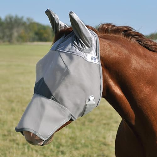 Cashel Crusader Fly Mask, Long Nose with Ears (Grey, Yearling)