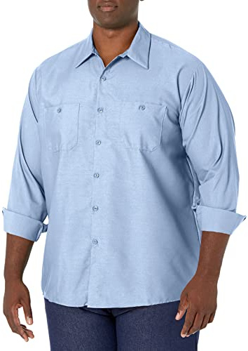 Red Kap Men's Industrial Work Shirt, Regular Fit, Long Sleeve, Light Blue, X-Large