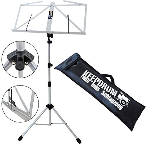 keepdrum Notenständer MUS3SV Silver Grau Silber Notenpult mit Tasche