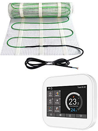 Elektrische Fußbodenheizung 200Watt WiFi Thermostat Elektrisch TWIN Technologie, Größe der Fläche:1 m² (ID5310), Thermostat:weiß