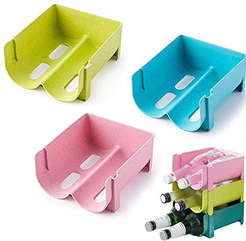 3 Pièces Casier à Vin Empilable en Plastique, Réfrigérateur Porte Bière, Casier à Bouteilles Empilable, Casier à Bouteilles d'eau Autoportant en Plastique, pour Comptoirs, Réfrigérateur (3 Couleurs)