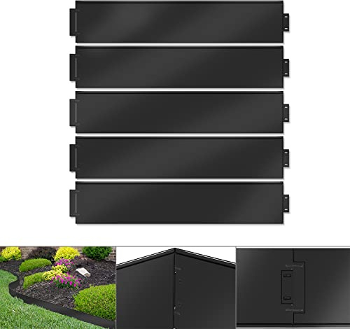 Froadp 10 Pezzi Bordura per Aiuola Bordatura per Giardino in Metallo 10m Recinzione per Piante Staccionate per Giardini Aiuole Falciatura Confine Frutteto 1 Elemento (LxH) : 100x15cm, Nero