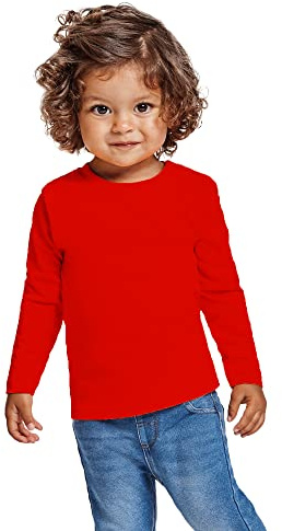 Camiseta de Manga Larga para Bebés - Prenda Unisex de Abrigo con Colores Vivos en algodón Suave, cálida y cómoda (18 Meses, Rojo)