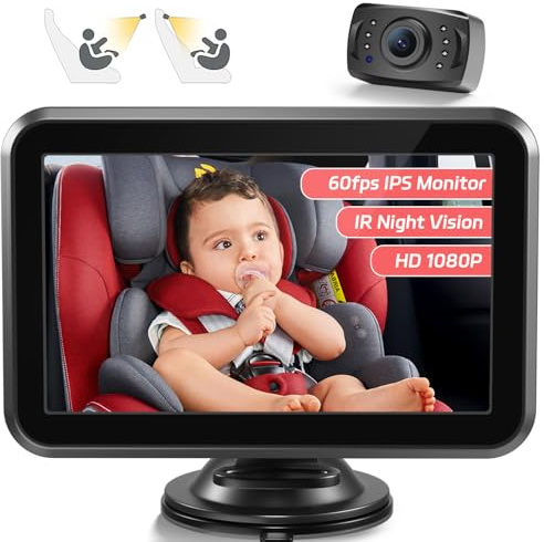 Itomoro Cámara de coche para bebé, 4.3 pulgadas, 1080P, visión nocturna, monitor de bebé con cámara en 5 minutos, fácil instalación, visión amplia cristalina para asiento trasero ACZ407