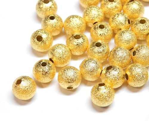 Perlin Mässingspärlor, stjärndammpärlor, stardust, metallpärlor, 4/6/8 mm, rund avstånd, mellan pärlor (guld – 50 stycken, 6 mm)