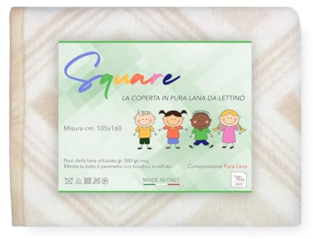 Tex family Quadratische Bettdecke für Kinder aus reiner Wolle, weich und warm, natürliche Farbe