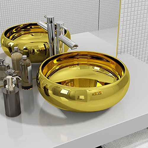 BaraSh Waschbecken 40 x 15 cm Keramik Golden Waschtischplatte Waschtisch GäSte Wc