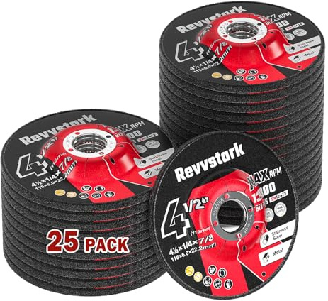 Revvstark 25 Pack Grinding Wheels 4-1/2 Inch for General Purpose Metal & Stainless Steel, Aluminum Oxide Grinding Disc 4 1/2 for Angle Grinder, Depressed Center 4.5 * 1/4 * 7/8 (115*6.0*22.2mm)