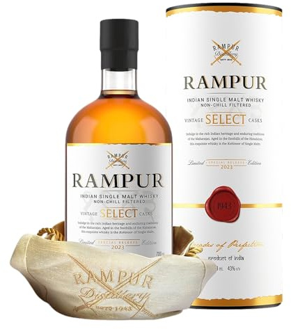 Rampur Vintage Select 2023 Edition Cask Malt Whisky - 43% Alkoholgehalt - Whisky Einzelflasche 70cl | Premium Indischer Non-Chill Filtered Cask Strength Whisky | Sanfter Select Cask Single Malt Whisky