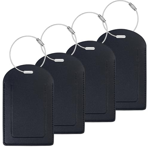 Gloppie Luggage Tags 4 Pack TSA Approved Luggage Tag for Suitcase PU Leather Travel Bag Tags Name Tags with Privacy Cover Black