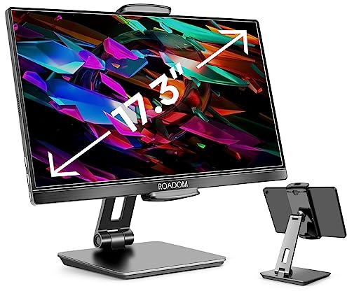 ROADOM Tablet Stand, Adjustable 360° Swivel Bracket, 180° Tiltable Clamp,Foldable Tablet Holder for 4.7-17.3'' iPhone/iPad/Tablet/Portable Monitor, Aluminum Alloy, Black