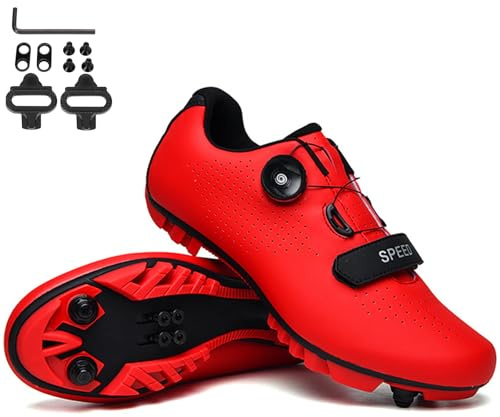 PENXZT Homme Chaussures VTT Femmes Chaussures de Vélo Montagne Chaussures de Cyclisme compatibles avec SPD 2 Bolts Pedals with Cleats Chaussures de Verrouillage 2 Trous,C,44 EU