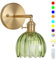Battery Operated Wall Lights,Rechargeable Wall Lights with Dimmable Detachable Charging Bulbs and Remote,Wireless Wall Light with Deep Green Tulip Glass Lampshade for Living Room Bedroom Hallway