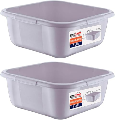 Best House | Plastic Washing up Bowl Basin | Small Square Kitchen Basin Wash Bowl | 6 Litres | GREY | 2 pcs | Multipurpose Bath Tub/Washing Tub for Kitchen, Bathroom, and Household Use (Pack of 2)