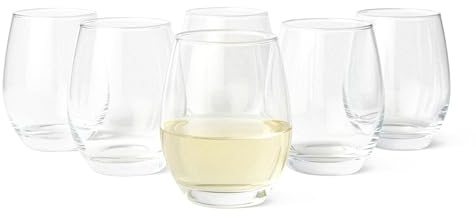 Amazon Basics Stemless White Wine Glasses, 6-Piece Set, 414ml, Dishwasher-Safe