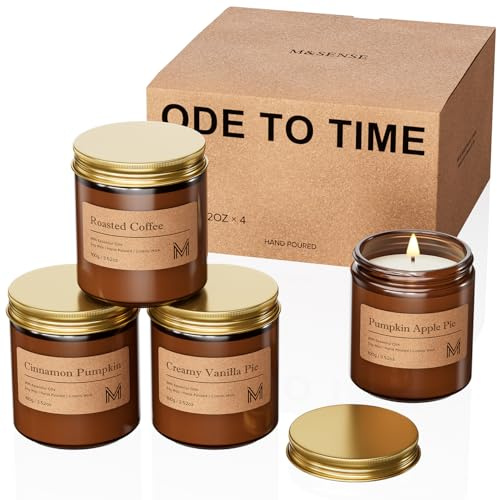M&SENSE Presentset med doftljus - 4 dekorativa ljus i giftfri naturlig soja, vardera 100 g, lugnande doft för män och kvinnor