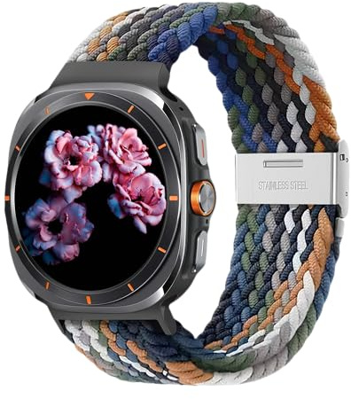 Justerbart tänjbart flätat band Compatible with Samsung Galaxy Watch Ultra 47mm (2025/2024) – Premium elastisk nylon sportband för män och kvinnor