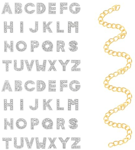 Rthynti 52 st bokstavsberlocker, A-Z hel strass glidande alfabetsberlocker, 8 mm A-Z legering bokstavsberlock med guldkedja för gör-det-själv halsband, armband och choker gör-det-själv smycken