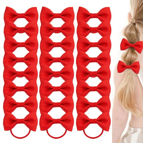 30 Pcs Red Bow Hair Tie,Wsimily Red Hair Accessories Set, Elastic Ponytail Holders and School Hair Bands for Girls, Kids & Women for Party, School and Daily Use